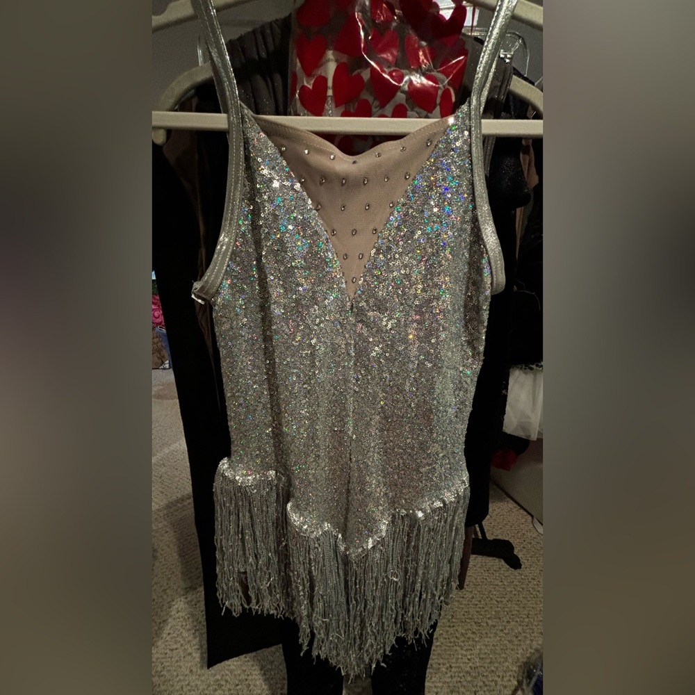 Silver iridescent 1 piece dance costume